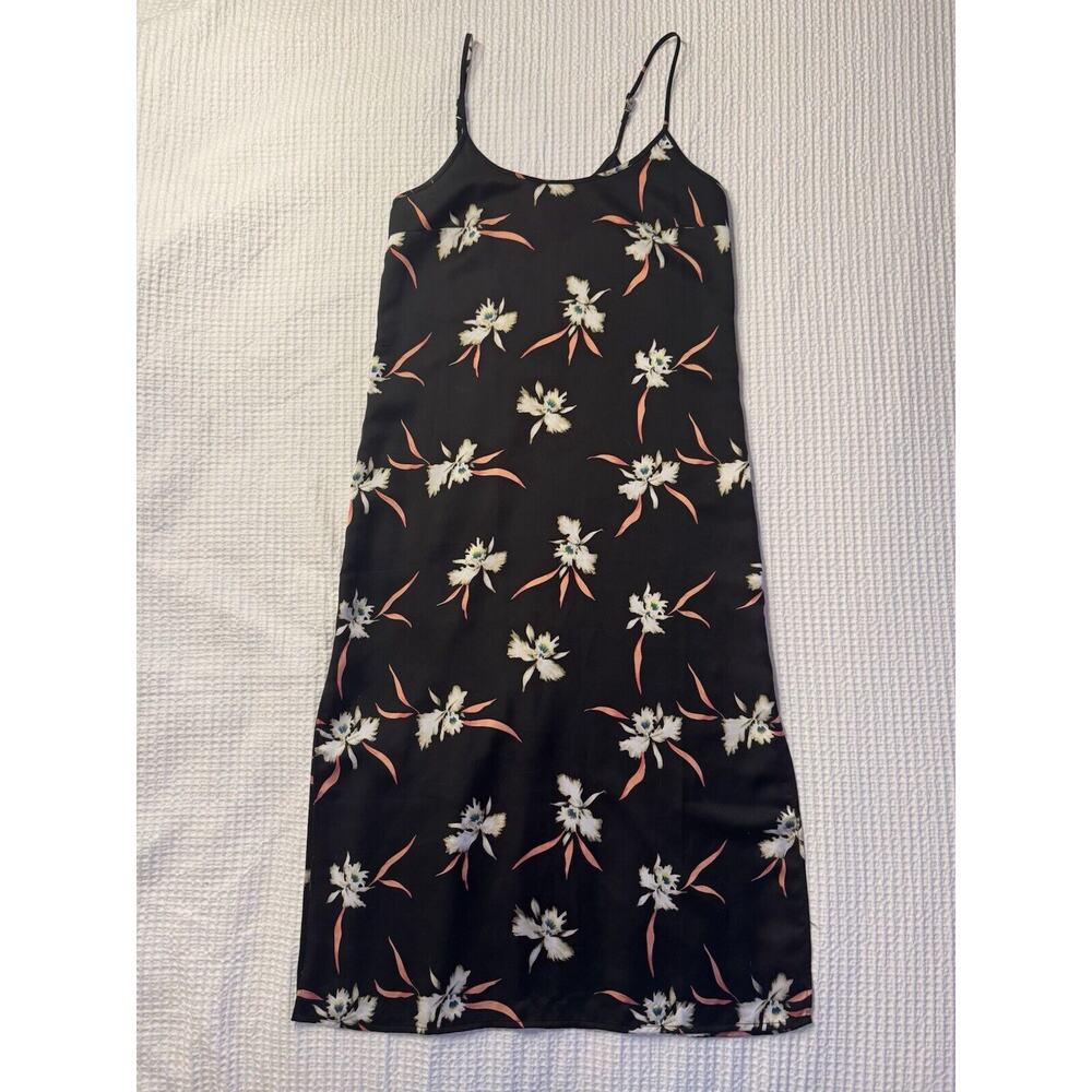 J. Crew Black Floral Tank Dress Side Slit Adjustable Straps Midi Whimsy Goth